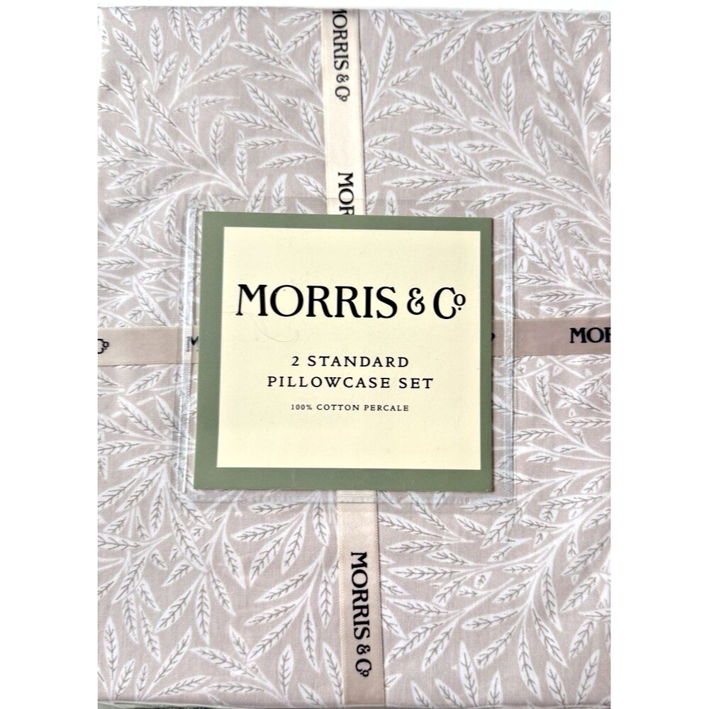 Morris & Co Luxury 2 Standard Pillowcases Beige Ficus Leaves English Garden